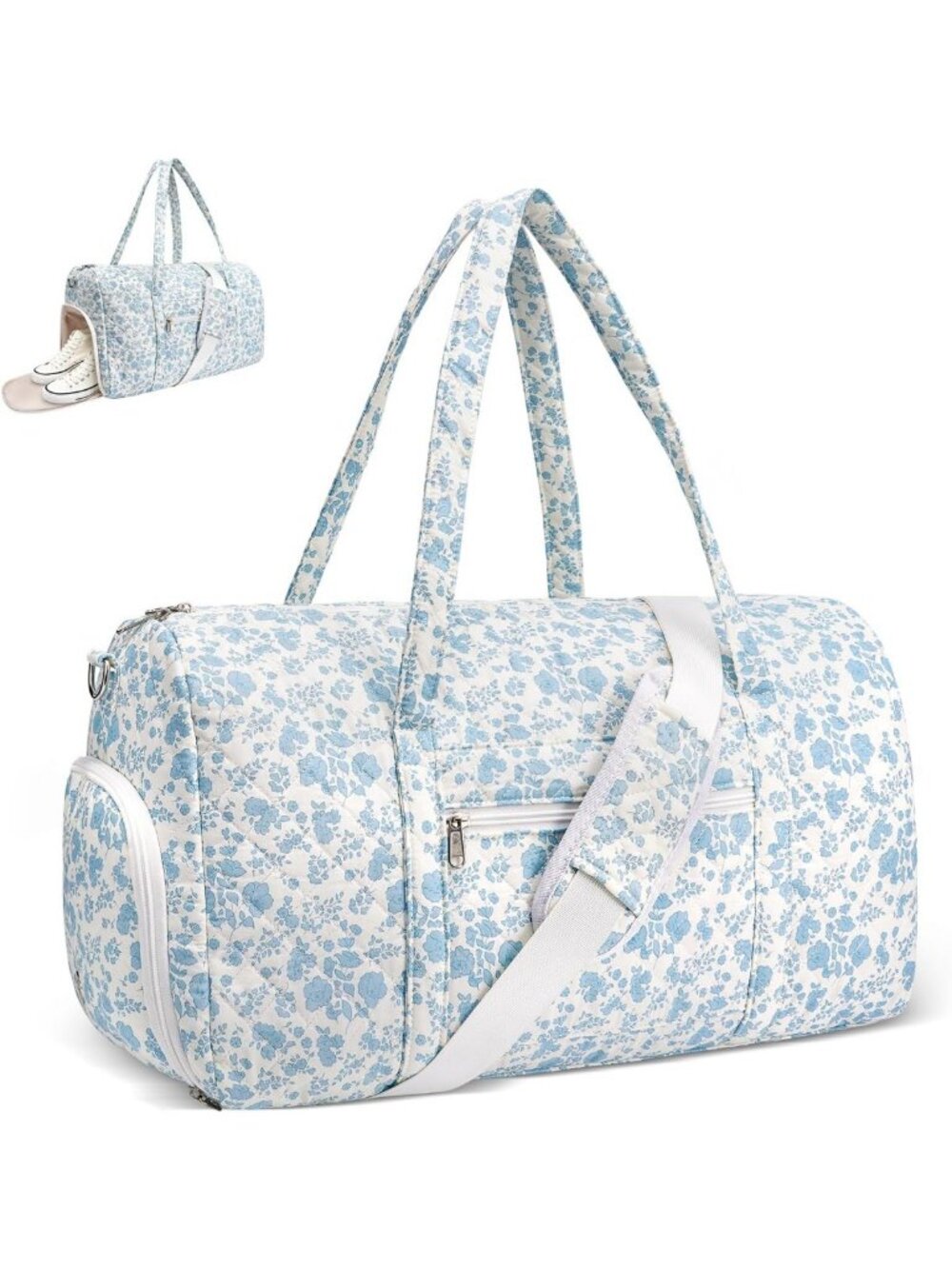 Cute Floral Quilted Duffle Bag for Women | Travel Gym Weekend Bag with Zipper